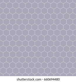 Repeated grey polygons on white background. Honeycomb wallpaper. Seamless surface pattern design with regular hexagons. Grill motif. Digital paper for page fills, web designing, textile print. Vector