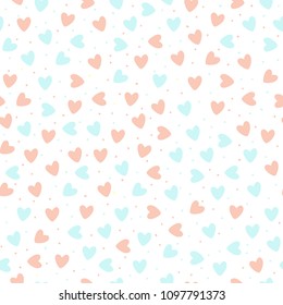 Repeated hand drawn hearts on white background. Cute seamless pattern. Endless romantic print. Vector illustration.