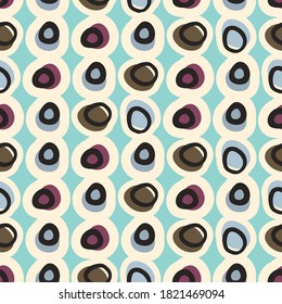 Puntos redondos dibujados a mano repetidas. Patrón perfecto. Impresión retro infinita. Ornamento vectorial para papel envolvente, carteles, capas, tarjetas y carteles