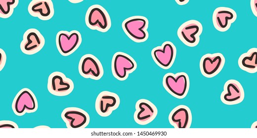 Repeated hand-drawn hearts. Cute seamless pattern. Endless girly print