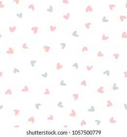 Repeated hearts drawn by hand. Cute seamless pattern. Endless romantic print. Vector illustration.