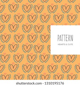 Repeated hearts drawn by hand. Cute seamless pattern. Endless romantic print. Vector illustration.