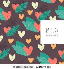 Repeated hearts drawn by hand. Cute seamless pattern. Endless romantic print. Vector illustration.
