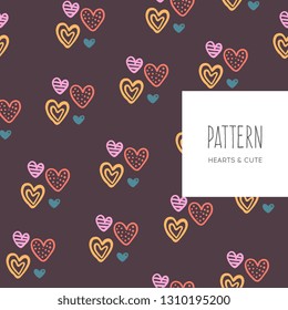 Repeated hearts drawn by hand. Cute seamless pattern. Endless romantic print. Vector illustration.