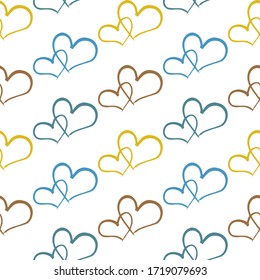 Repeated hearts drawn by hand. Cute seamless pattern. Vector illustration.