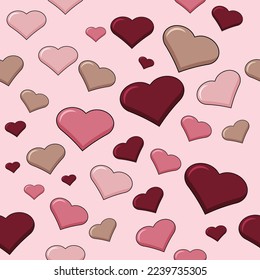 Repeated hearts drawn by hand. Cute seamless pattern. Endless romantic print. Vector illustration.