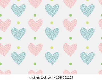 Repeated hearts and polka dot. Cute romantic seamless pattern