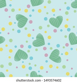 Repeated hearts and polka dot. Cute romantic seamless pattern