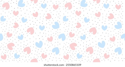 Repeated hearts and polka dot. Cute romantic seamless pattern. Cute romantic package print. Vector romantic background. Great for fabric, textile, apparel. Holiday backdrop texture, wedding design.