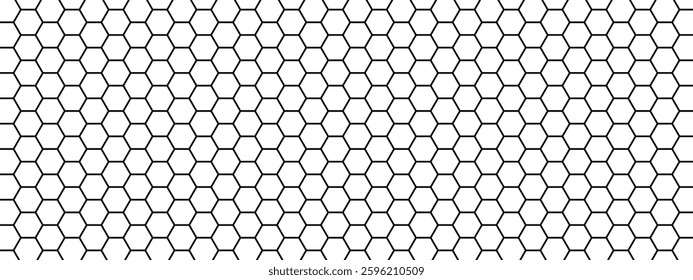 Repeated hexagon pattern. Honeycomb background. Minimalistic print with hexahedrons. Mosaic geometric texture. Beehive structure. Tile floor, fence or fishnet surface. Vector graphic illustration.