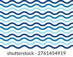 Repeated horizontal blue curvy lines on white background. Waves pattern. Sea or ocean, lake or river, aquarium water texture. Summer theme wallpaper. Simple maritime print. Vector illustration.