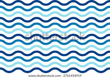 Repeated horizontal blue curvy lines on white background. Waves pattern. Sea or ocean, lake or river, aquarium water texture. Summer theme wallpaper. Simple maritime print. Vector illustration.