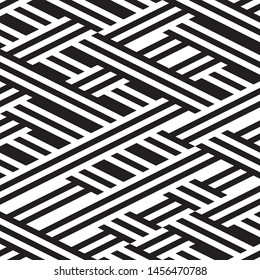 Repeated monochrome pattern. Vector seamless pattern. Modern stylish texture. Monochrome geometric pattern with stripes. Ratio between foreground and background (black and white stripes) is 50:50.