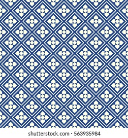 Repeated navy figures and lines on white background. Ethnic wallpaper. Seamless surface pattern design with diamonds ornament. Rhombuses motif. Digital paper for textile print, web designing. Vector