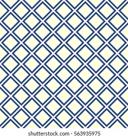 Repeated navy rhombuses on white background. Ethnic wallpaper. Seamless surface pattern design with diamonds ornament. Checks motif. Digital paper for textile print, page fills, web designing. Vector