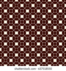 Repeated outline octagons and squares abstract background. Minimalist seamless surface pattern with geometric ornament. Simple modern print. Checkered wallpaper. Vector art