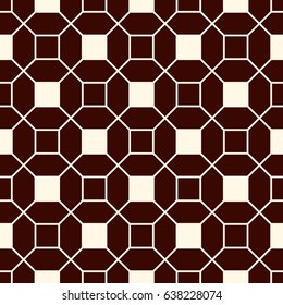 Repeated outline octagons and squares abstract background. Minimalist seamless surface pattern with geometric ornament. Simple modern print. Checkered wallpaper. Vector art