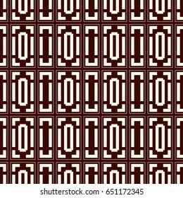 Repeated outline squares and brackets on white background. Modern ornament motif. Symmetric geometric surface pattern design wallpaper. Digital paper, textile print, page fill. Vector art