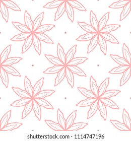 Repeated outlines of flowers drawn by hand. Floral seamless pattern for women. Endless feminine print. Girly vector illustration.