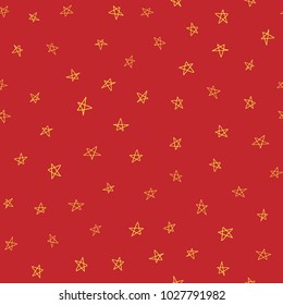 Repeated outlines of stars drawn by hand. Cute seamless pattern. Sketch, doodle, scribble. Endless vector illustration.