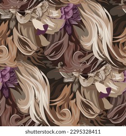Patrón repetido de la estructura del cabello decorada con flores. Diseño sin fisuras de vectores