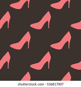 Repeated pattern high heel shoes. Seamless texture pumps.  Pink, brown.