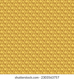 Repeated pattern with rounded and embossed elements arranged linearly. Golden tapestry texture. Detail, crocheted yellow sweater. Abstract vector.