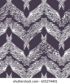 Repeated pattern. Seamless texture with beautiful white wings on violet background. It can be used as wallpaper, printing, wrapping, fabric or background for your blog and your design. 