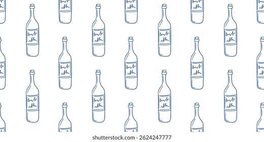 Repeated pattern of vintage bottles on a light background