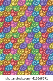 Repeated patterns of multicolor spiral sea shells for abstract vector background design. 