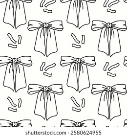 Repeated patterns of ribbon bows on a light background for decorative purposes