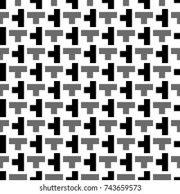 Repeated puzzle figures background. Seamless surface pattern design with mosaic ornament. Ethnic embroidery motif. Grid wallpaper. Digital paper for page fills, web designing, textile print. Vector.