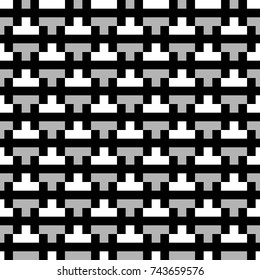 Repeated puzzle figures background. Seamless surface pattern design with mosaic ornament. Ethnic embroidery motif. Grid wallpaper. Digital paper for page fills, web designing, textile print. Vector.