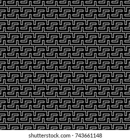 Repeated puzzle figures background. Seamless surface pattern design with mosaic ornament. Ethnic embroidery motif. Grid wallpaper. Digital paper for page fills, web designing, textile print. Vector.