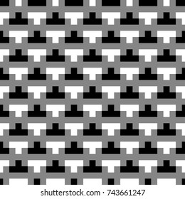 Repeated puzzle figures background. Seamless surface pattern design with mosaic ornament. Ethnic embroidery motif. Grid wallpaper. Digital paper for page fills, web designing, textile print. Vector.