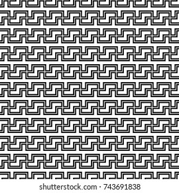 Repeated puzzle figures background. Seamless surface pattern design with mosaic ornament. Ethnic embroidery motif. Grid wallpaper. Digital paper for page fills, web designing, textile print. Vector.