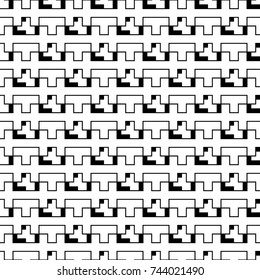 Repeated puzzle figures background. Seamless surface pattern design with mosaic ornament. Ethnic embroidery motif. Grid wallpaper. Digital paper for page fills, web designing, textile print. Vector.