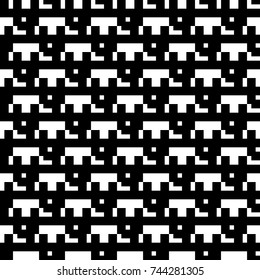 Repeated puzzle figures background. Seamless surface pattern design with mosaic ornament. Ethnic embroidery motif. Grid wallpaper. Digital paper for page fills, web designing, textile print. Vector.
