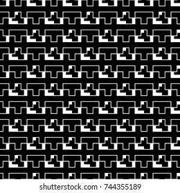 Repeated puzzle figures background. Seamless surface pattern design with mosaic ornament. Ethnic embroidery motif. Grid wallpaper. Digital paper for page fills, web designing, textile print. Vector.