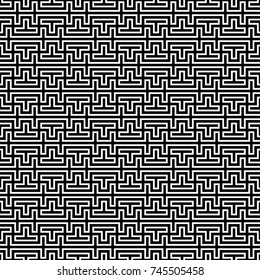 Repeated puzzle figures background. Seamless surface pattern design with mosaic ornament. Ethnic embroidery motif. Grid wallpaper. Digital paper for page fills, web designing, textile print. Vector.