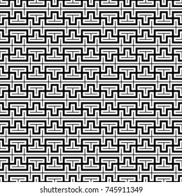 Repeated puzzle figures background. Seamless surface pattern design with mosaic ornament. Ethnic embroidery motif. Grid wallpaper. Digital paper for page fills, web designing, textile print. Vector.