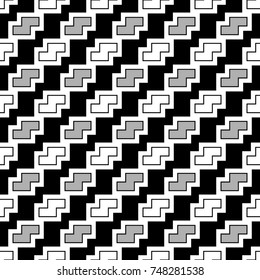 Repeated puzzle figures background. Seamless surface pattern design with mosaic ornament. Ethnic embroidery motif. Grid wallpaper. Digital paper for page fills, web designing, textile print. Vector.