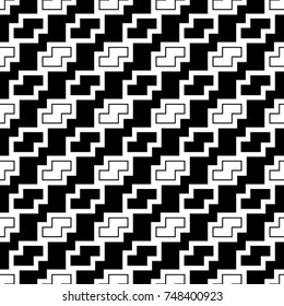 Repeated puzzle figures background. Seamless surface pattern design with mosaic ornament. Ethnic embroidery motif. Grid wallpaper. Digital paper for page fills, web designing, textile print. Vector.