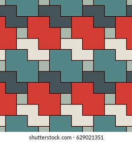 Repeated puzzle mosaic abstract background. Seamless pattern with simple geometric ornament. Modern style surface texture. Digital paper, textile print, page fill. Vector art