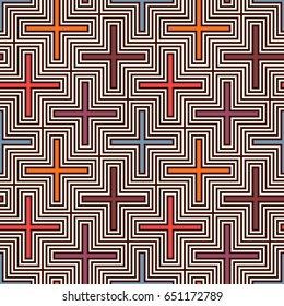 Repeated puzzle mosaic abstract background. Seamless pattern with simple geometric ornament. Modern style surface texture. Digital paper, textile print, page fill. Vector art