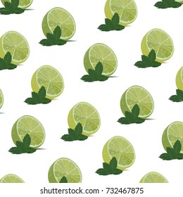 Repeated Realistic Tropical Pattern with Lemons & Leaves. Vector Illustration