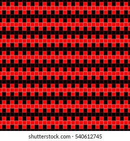 Repeated red and black blocks. Zip lines background. Seamless horizontal striped surface pattern. Stripes abstract wallpaper. Tile ornament motif. Digital paper for web design, textile print. Vector
