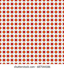 Repeated red diamonds background. Geometric motif. Seamless surface pattern design with warm colors square ornament. Grid digital paper, textile print, web designing. Vector art.