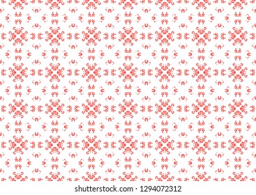 Repeated red figures on white background. Ethnic wallpaper. Seamless surface pattern design with arrows ornament. Rhombuses and pentagons motif. Digital paper for textile print, web designing.