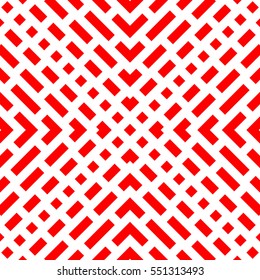 Repeated red figures on white background. Ethnic wallpaper. Seamless surface pattern design with symmetric polygons ornament. Geometric motif. Digital paper for textile print, web designing. Vector